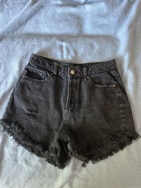 wild fable Black Frayed Hem High-Waist Denim Shorts